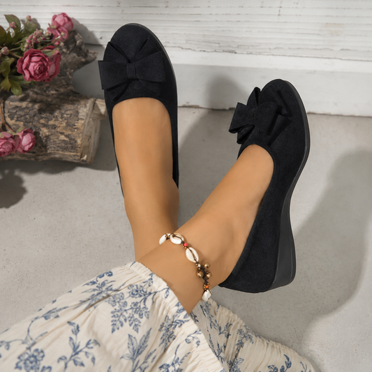 Women’s Suede-Look Ballet Flats – Bow Detail Shoes for Office and Everyday Wear