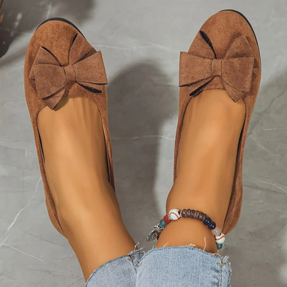 Women’s Suede-Look Ballet Flats – Bow Detail Shoes for Office and Everyday Wear
