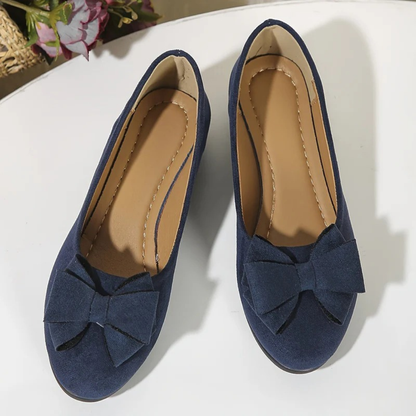 Women’s Suede-Look Ballet Flats – Bow Detail Shoes for Office and Everyday Wear