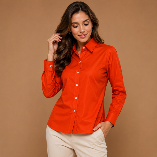 Women’s Relaxed Button-Up Shirt – Long-Sleeve Collared Style for Office and Everyday Wear