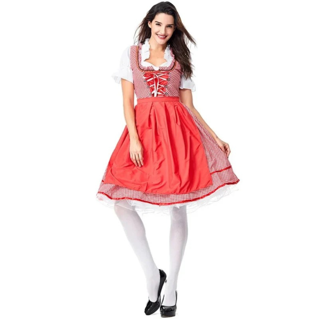 Women’s Traditional Dirndl – Corset Front Festival Dress with Full Apron Skirt