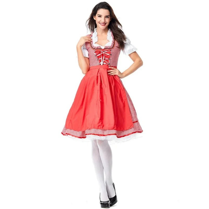 Women’s Traditional Dirndl – Corset Front Festival Dress with Full Apron Skirt