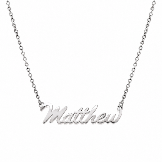 Men's steel colour English nameplate necklace