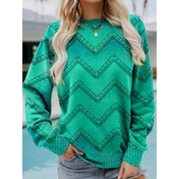 Women’s Printed Crew Neck Sweatshirt – Relaxed Long-Sleeve Casual Layer for Everyday Wear