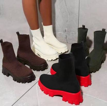 Women's Platform Waterproof Chunky Chelsea Boots - Army Green