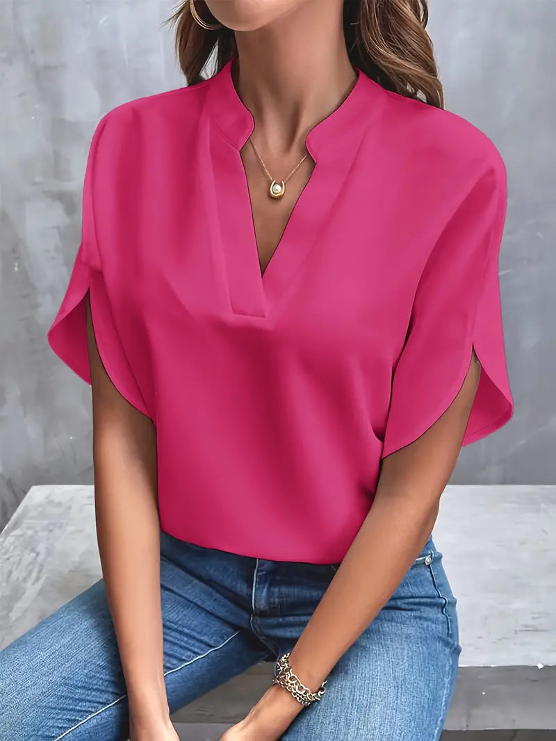 Women’s Viscose Crepe Blouse with Split Neck – Flowing Summer Top for Work and Travel