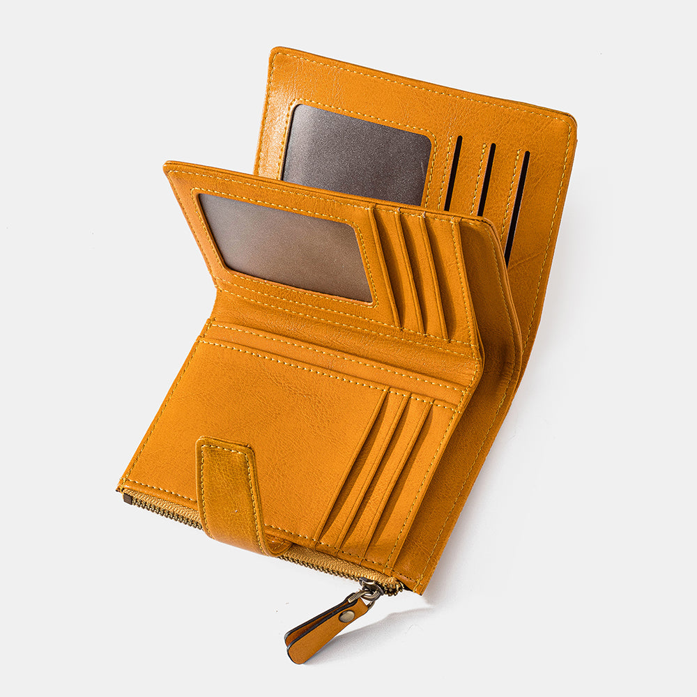 Women’s Genuine Leather RFID Wallet – Compact Zip Wallet with Multi-Card Storage and Coin Pocket