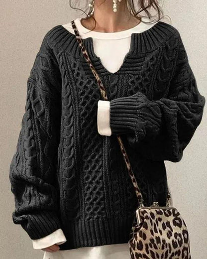 Women’s Oversized Jumper – Chunky Cable-Knit Jumper with V-Neck
