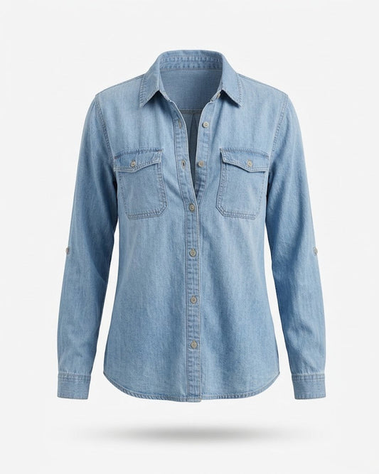 Women’s Denim Utility Shirt – Relaxed Button-Up Layer for Casual Transitional Wear