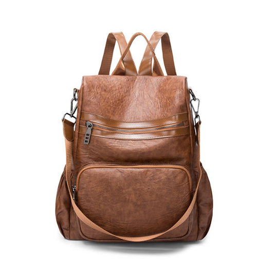 Women’s Vintage PU-Leather Convertible Backpack – Multi-Zip Shoulder Bag with Adjustable Carrying Straps