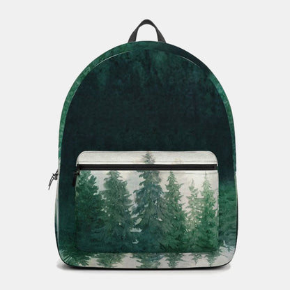 Unisex Woodland Print Backpack – Rounded Oxford School Bag with Large Front Zip Compartment