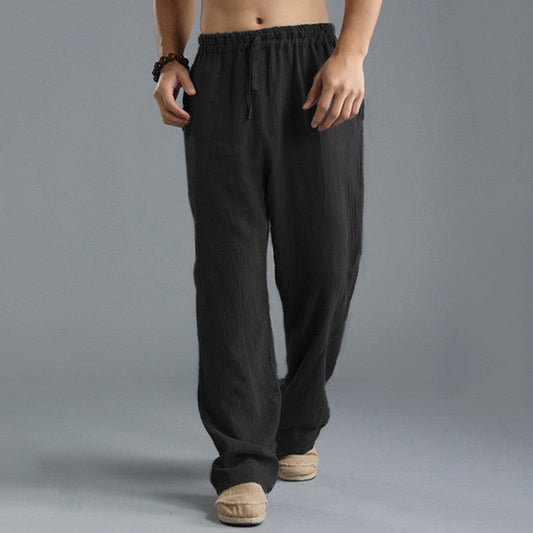 Men’s Relaxed Linen Trousers – Breathable Elastic-Waist Pants for Summer Casual Wear