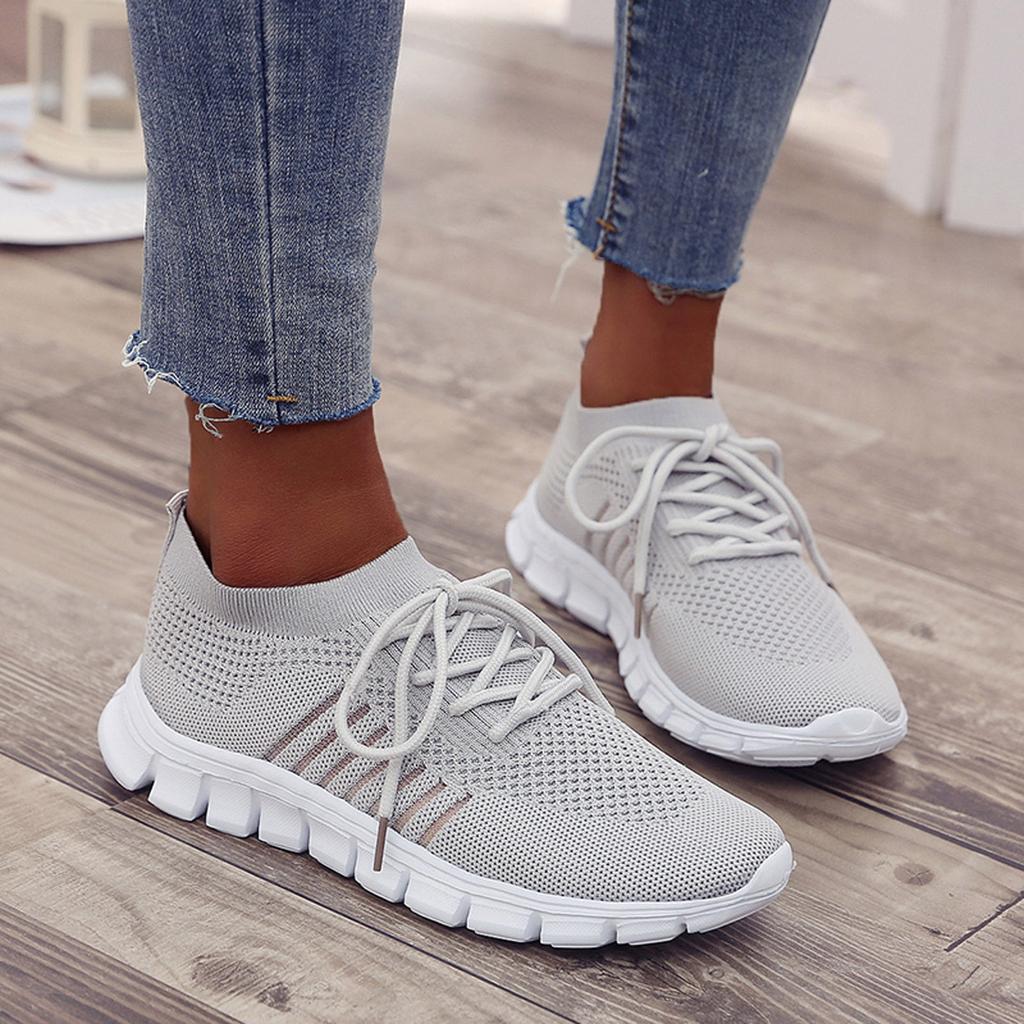 Women’s Lightweight Knit Sneakers – Breathable Lace-Up Trainers with Flexible Segmented Sole for Everyday Wear