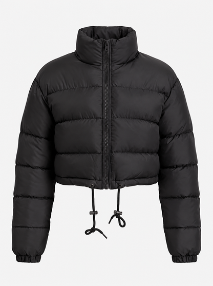Women’s Cropped Drawstring Puffer Jacket – Lightweight Quilted Layer for Winter