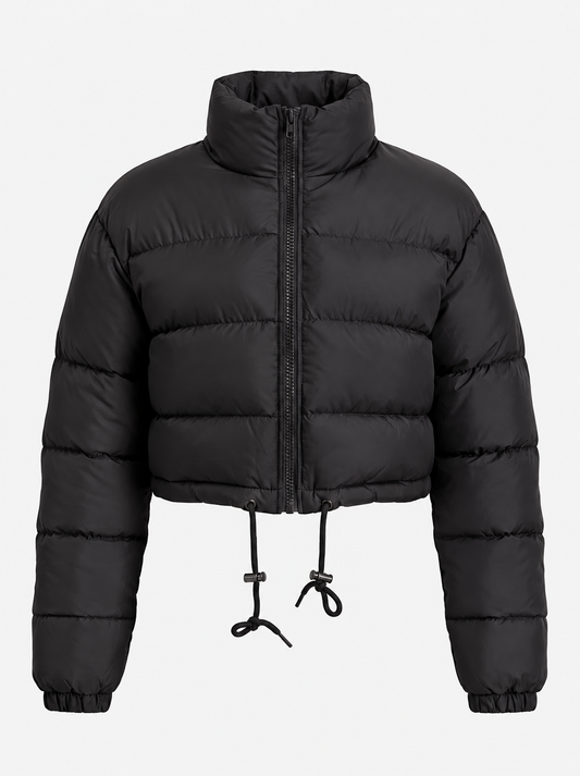 Women’s Cropped Drawstring Puffer Jacket – Lightweight Quilted Layer for Winter