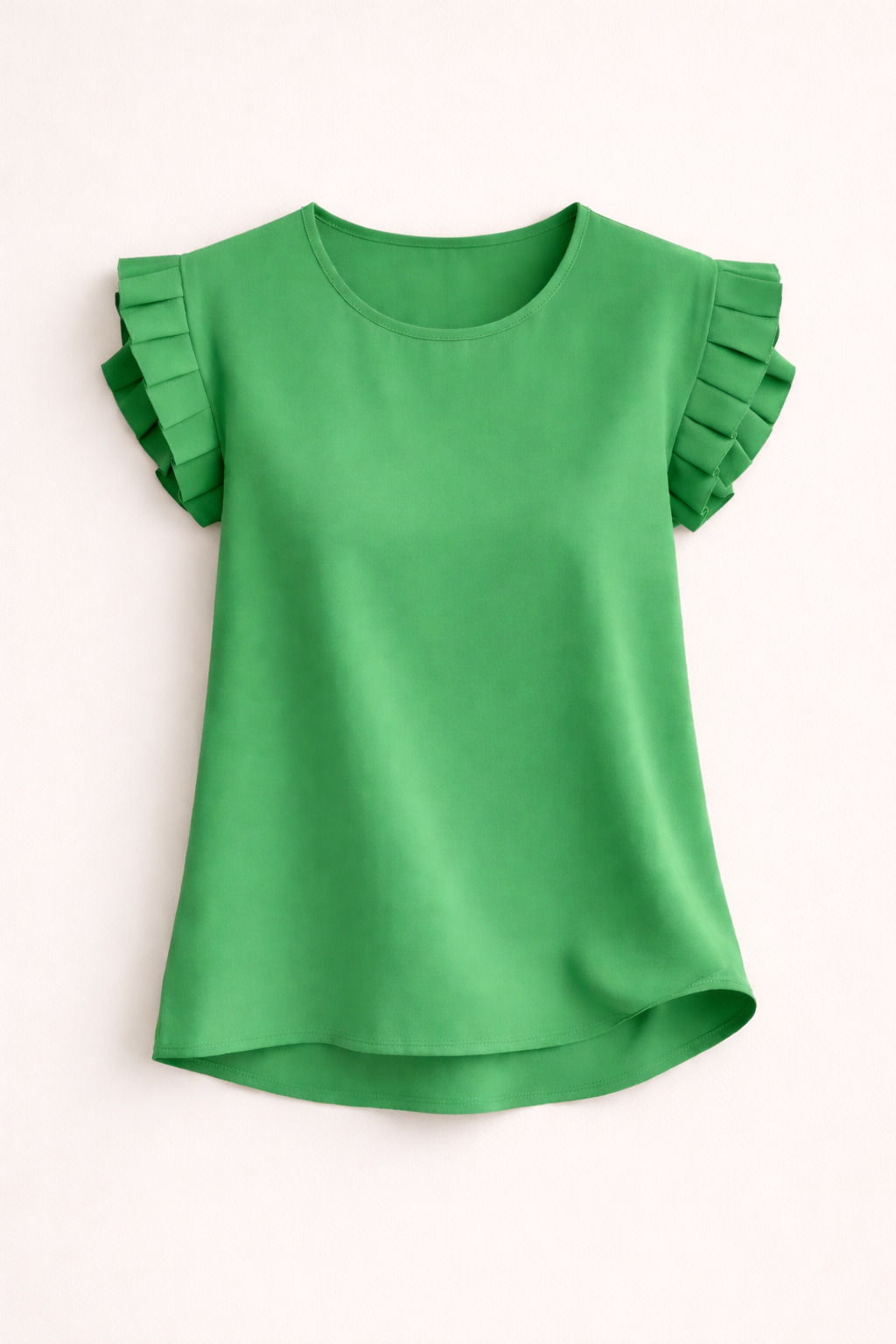 Women’s Short-Sleeve Blouse – Tiered Ruffle Sleeves with Round Neck