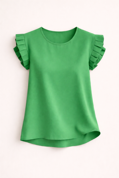 Women’s Short-Sleeve Blouse – Tiered Ruffle Sleeves with Round Neck