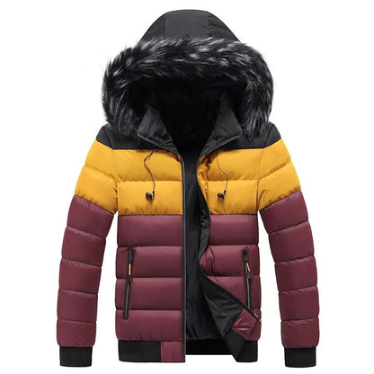 Men’s Fur-Trim Hooded Thermal Down Puffer Jacket – Insulated Winter Outerwear for Everyday and Outdoor Cold-Weather Wear