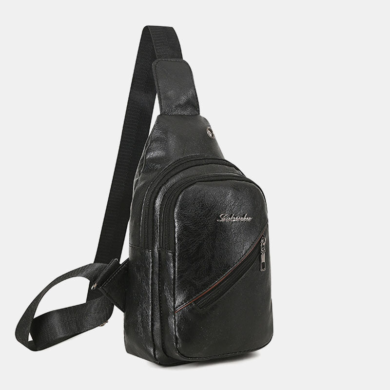 Men’s PU-Leather Sling Bag – Multi-Pocket Crossbody Chest Pack with Adjustable Shoulder Strap