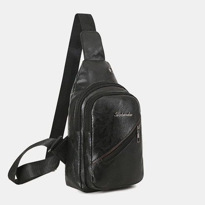Men’s PU-Leather Sling Bag – Multi-Pocket Crossbody Chest Pack with Adjustable Shoulder Strap