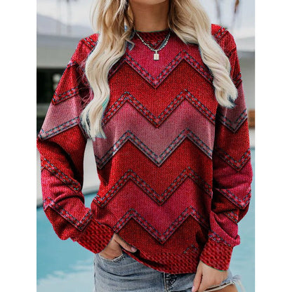 Women’s Printed Crew Neck Sweatshirt – Relaxed Long-Sleeve Casual Layer for Everyday Wear