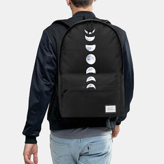 Unisex Moon Phase Oxford Backpack – Casual School Bag with Celestial Print and Front Storage Pocket