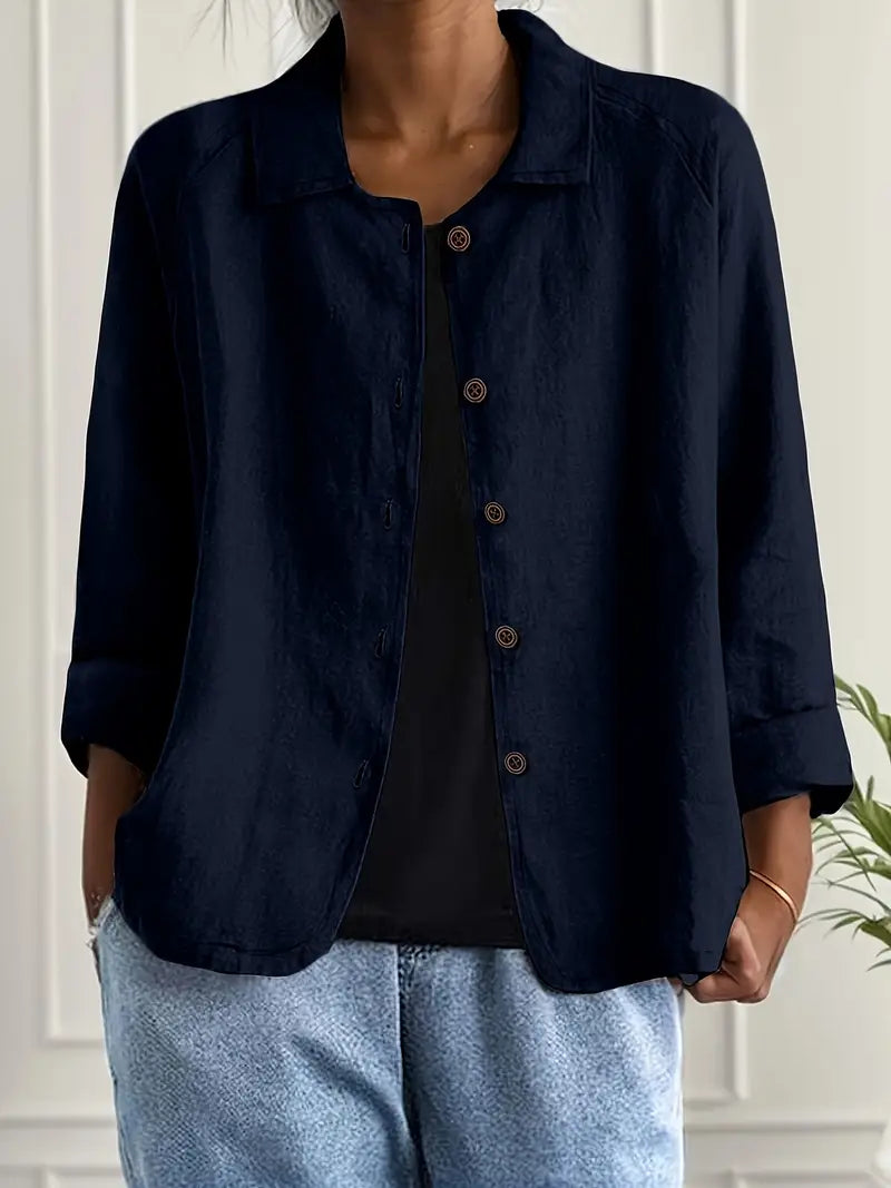 Women’s Lightweight Cardigan – Shirt Collar with Button-Through Front