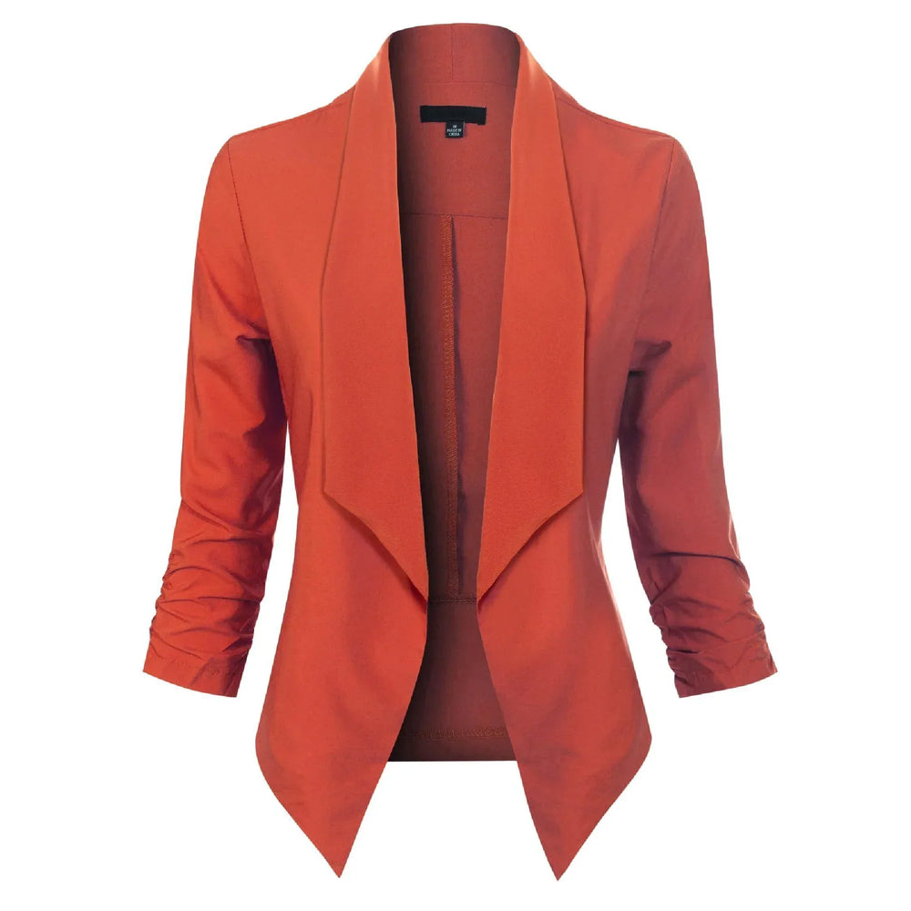 Women’s Open-Front Blazer – Ruched-Sleeve Smart Layer for Office and Occasion Wear