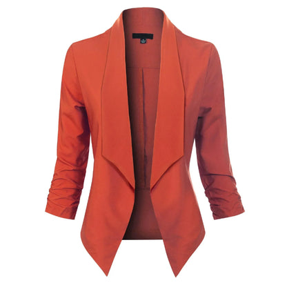 Women’s Open-Front Blazer – Ruched-Sleeve Smart Layer for Office and Occasion Wear