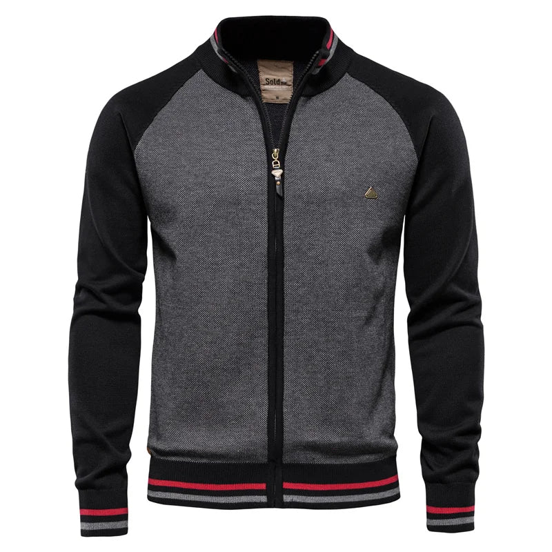 Men’s 100% Cotton Zip-Up Cardigan – Soft Stand-Collar Knit for Winter and Casual Wear