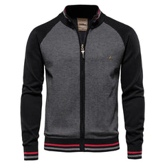 Men’s 100% Cotton Zip-Up Cardigan – Soft Stand-Collar Knit for Winter and Casual Wear