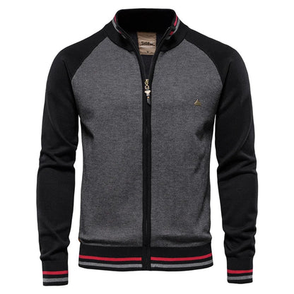 Men’s 100% Cotton Zip-Up Cardigan – Soft Stand-Collar Knit for Winter and Casual Wear
