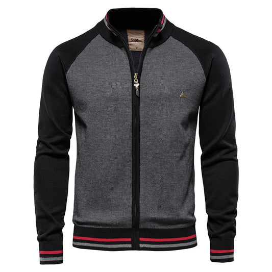 Men’s 100% Cotton Zip-Up Cardigan – Soft Stand-Collar Knit for Winter and Casual Wear