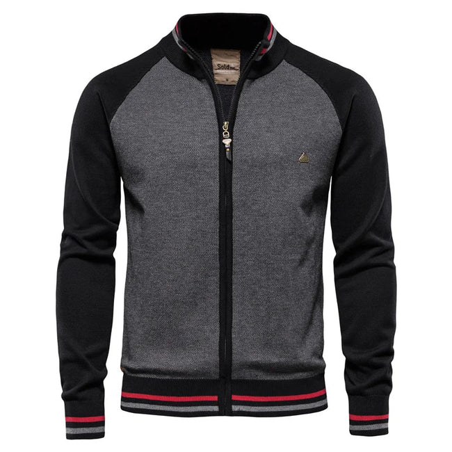 Men’s 100% Cotton Zip-Up Cardigan – Soft Stand-Collar Knit for Winter and Casual Wear