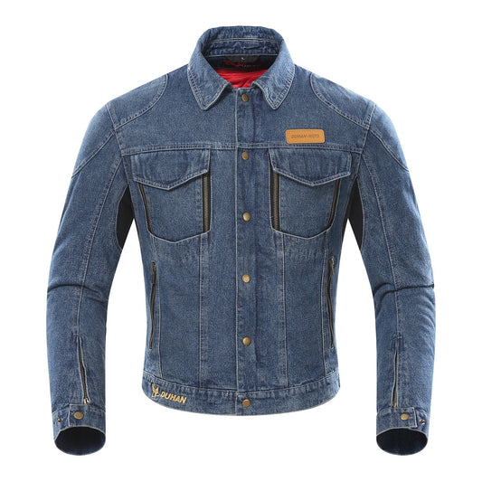 Men’s Protective Denim Motorcycle Jacket – Removable Lining with Integrated Riding Armour and Ventilation