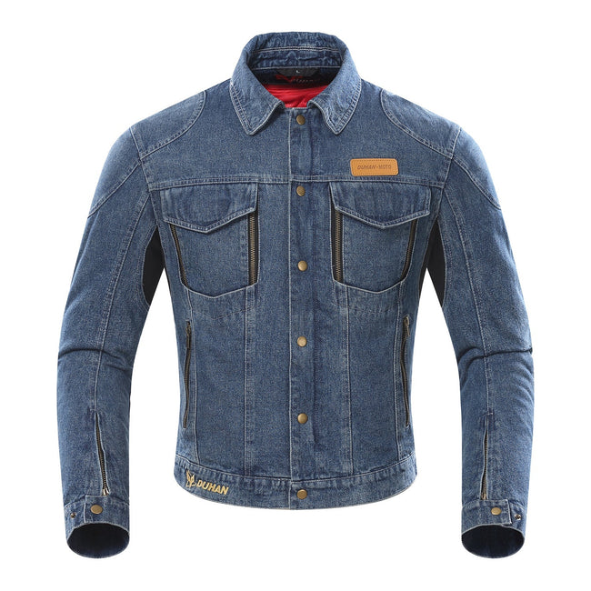 Men’s Protective Denim Motorcycle Jacket – Removable Lining with Integrated Riding Armour and Ventilation