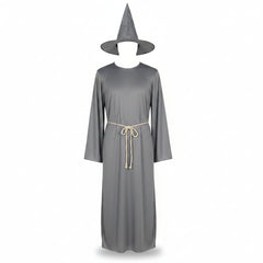 Men's Grey Wizard Robe Hat and Cord Halloween Costume