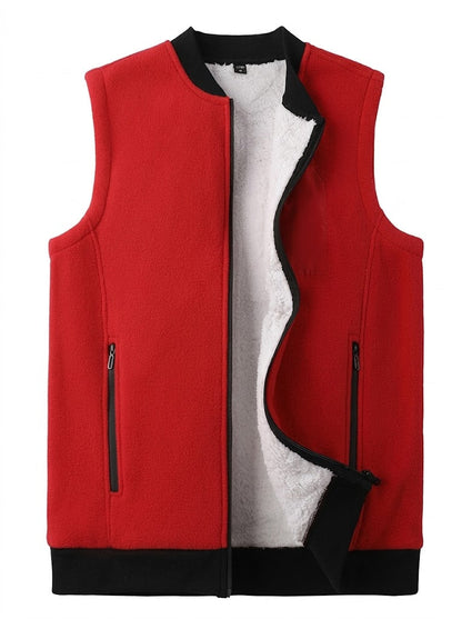 Men’s Fleece-Lined Zip-Up Vest – Stand-Collar Sleeveless Layer with Zipped Pockets