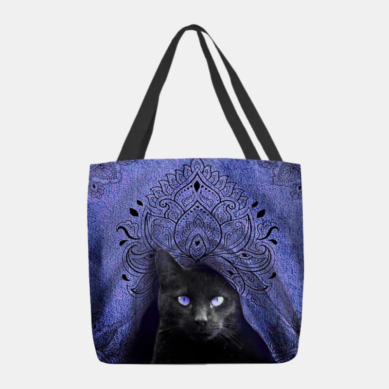Women’s Cat Print Canvas Tote Bag – Spacious Casual Shoulder Shopper with Long Carry Handles