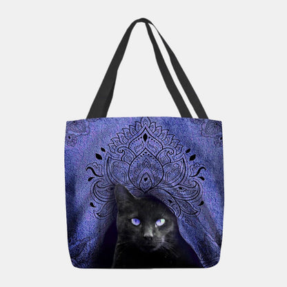 Women’s Cat Print Canvas Tote Bag – Spacious Casual Shoulder Shopper with Long Carry Handles