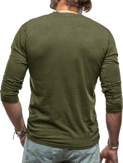 Men’s Long-Sleeve Henley T-Shirt – Stretch Casual Layer for Everyday Wear