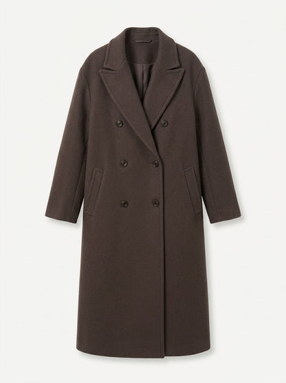 Women’s Oversized Double-Breasted Longline Coat – Relaxed Lapel Overcoat with Rear Vent for Work and City Wear