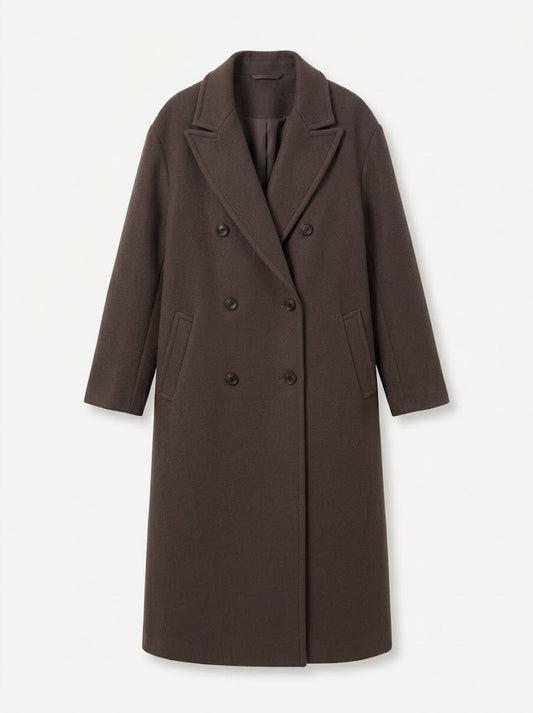 Women’s Oversized Double-Breasted Longline Coat – Relaxed Lapel Overcoat with Rear Vent for Work and City Wear