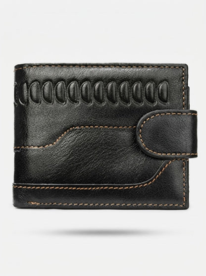 Men’s Leather Bifold Wallet – Retro Snap-Closure Card Holder with Multiple Compartments for Everyday Carry