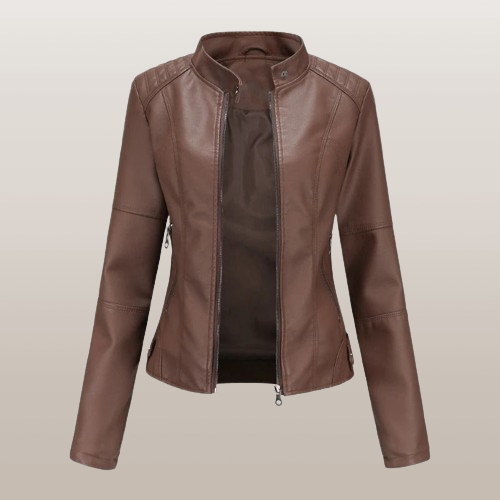 Women’s Tailored Short Jacket – Stand Collar with Angled Zip Pockets