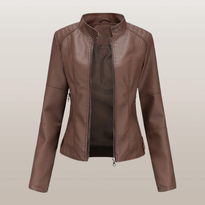 Women’s Tailored Short Jacket – Stand Collar with Angled Zip Pockets
