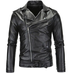 Men’s Asymmetric Zip Biker Jacket – Slim Faux Leather Layer for Urban and Weekend Wear