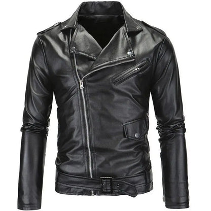 Men’s Asymmetric Zip Biker Jacket – Slim Faux Leather Layer for Urban and Weekend Wear