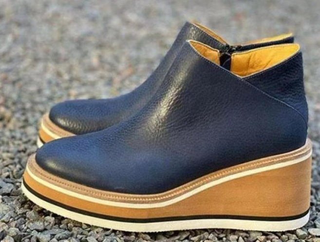 Women's Side Zip Wedge Block-Heel Chunky Chelsea Boots