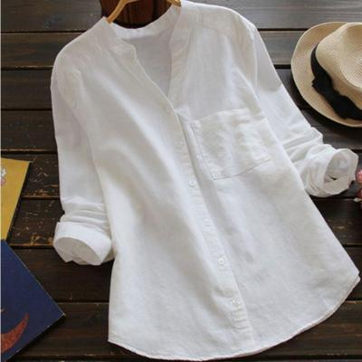 Women’s Linen Collarless Shirt – Breathable Long-Sleeve Layer for Warm Days